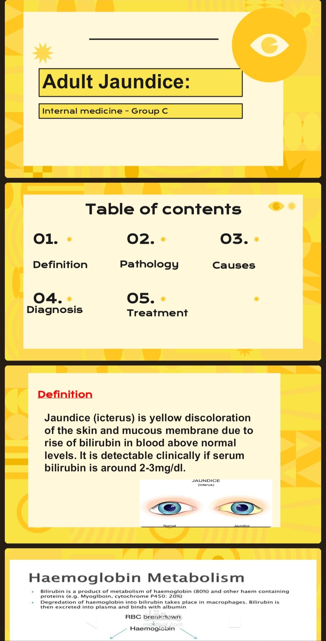 تصميم وإعداد عرض تقديمي طبي متكامل (Medical Presentation) حول "يرقان البالغين"