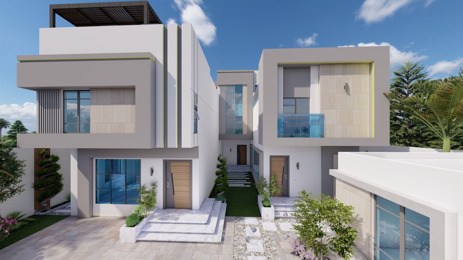تصميم كامل وخارجي  لفيلا دورين وملحق