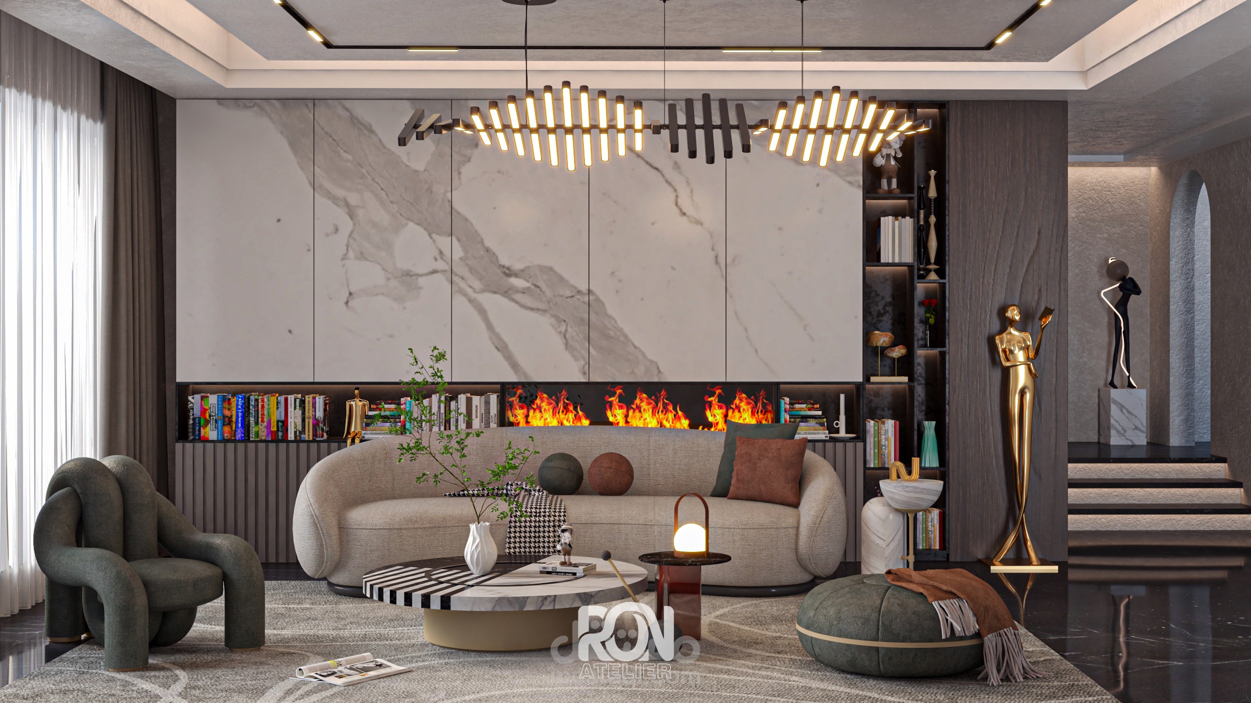تصميم داخلي حديث وفاخر لصالة معيشة (Modern Luxury Living Room)