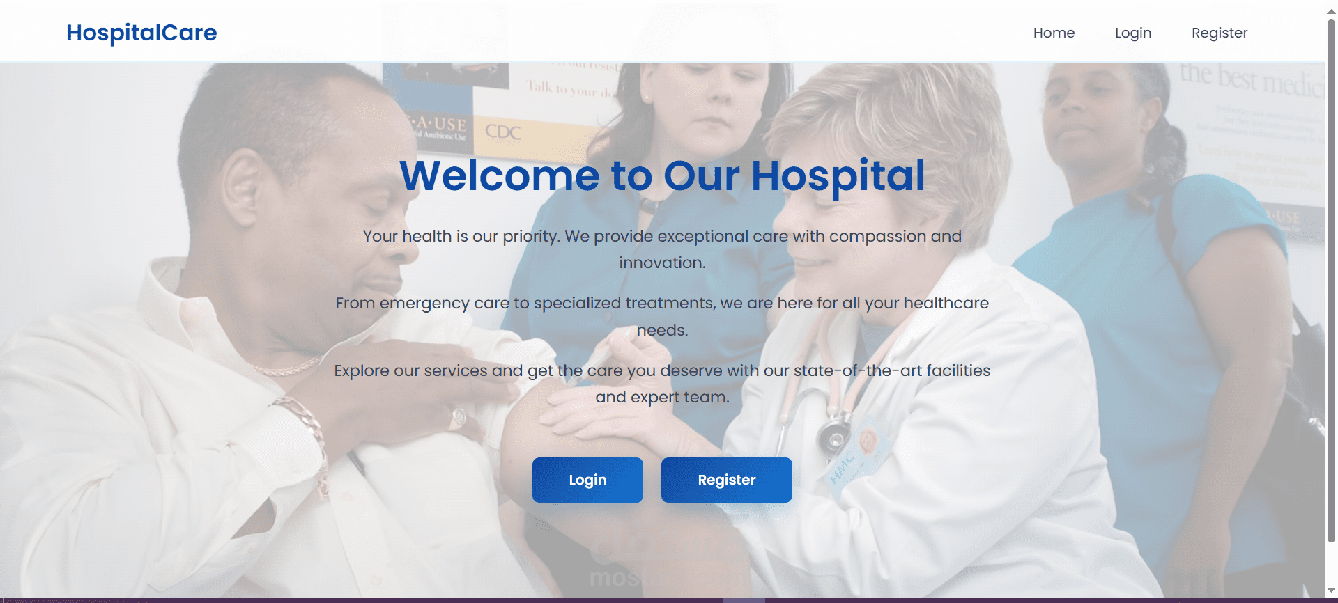 صفحة ويب لادارة مستشفي