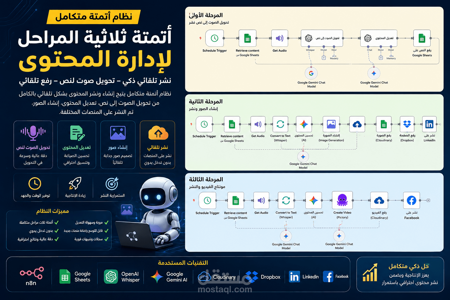 نظام أتمتة ذكي لإدارة المحتوى وإنشائه ونشره تلقائيًا باستخدام الذكاء الاصطناعي وn8n