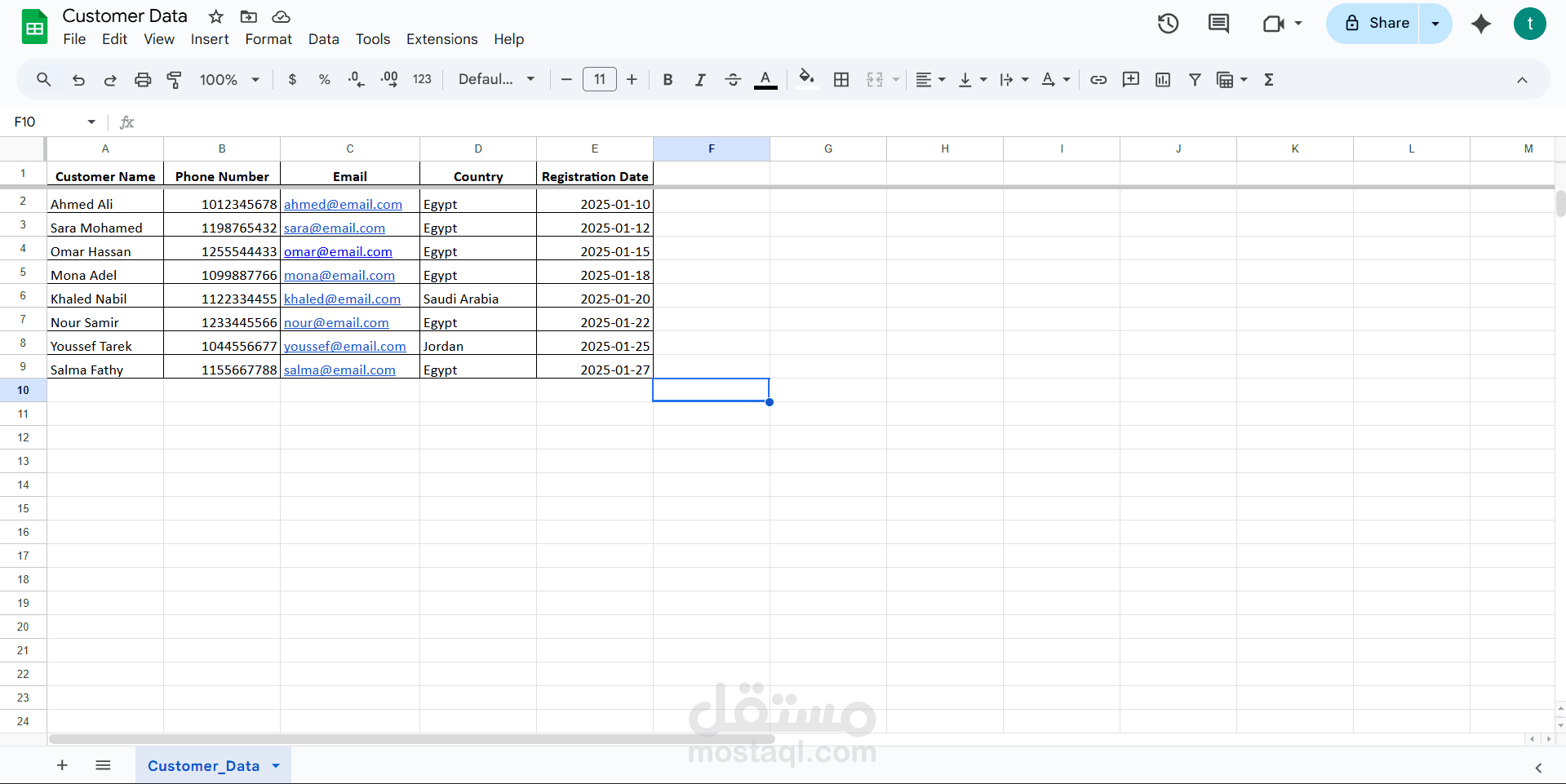 إدخال وتنظيم بيانات عملاء باستخدام Google Sheets
