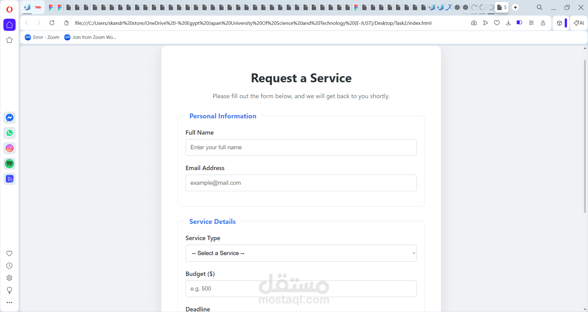 Interactive Service Request Form Design