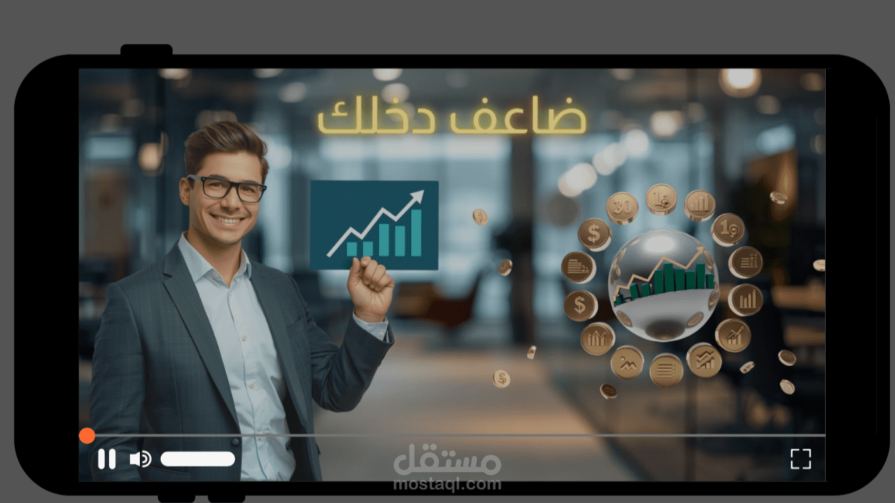 تصميم صورة مصغرة (Thumbnail) احترافية لقنوات المال والأعمال - "ضاعف دخلك".