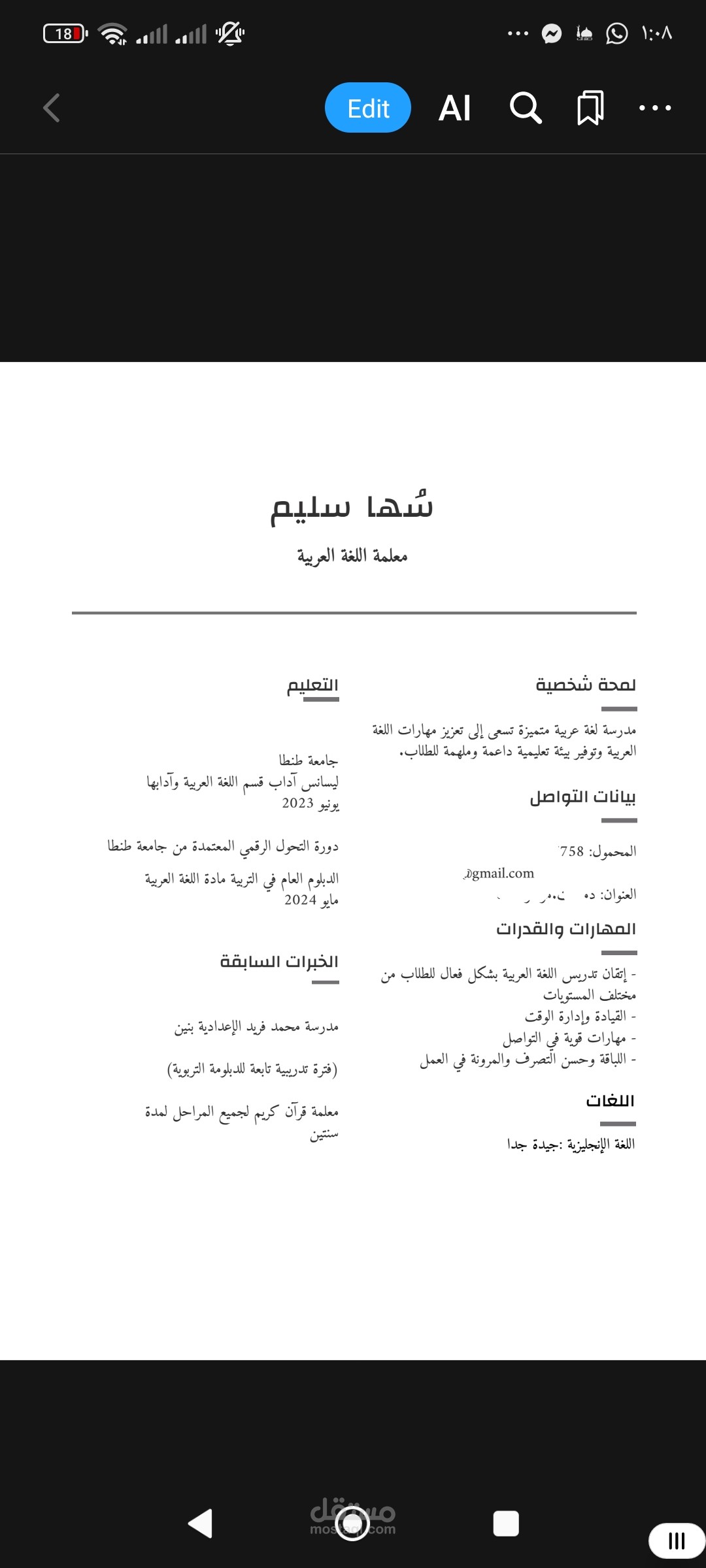 نموذج سيرة ذاتية بسيطة