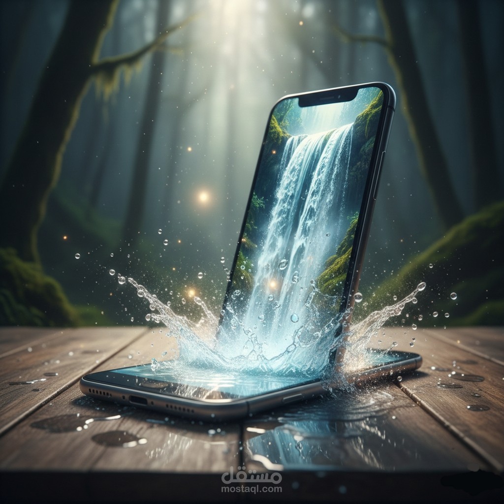 ما وراء الشاشة: بوابة الشلال الرقمية (Beyond the Screen: Digital Waterfall Portal)