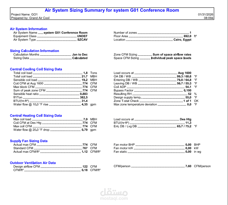 تقرير حساب الاحمال الحراريه من خلال برنامجHAP