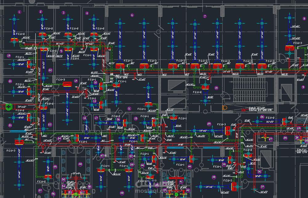 مخططات تنفيذية (Shop Drawings) وتنسيق MEP لمستشفى بنظام Chilled Water