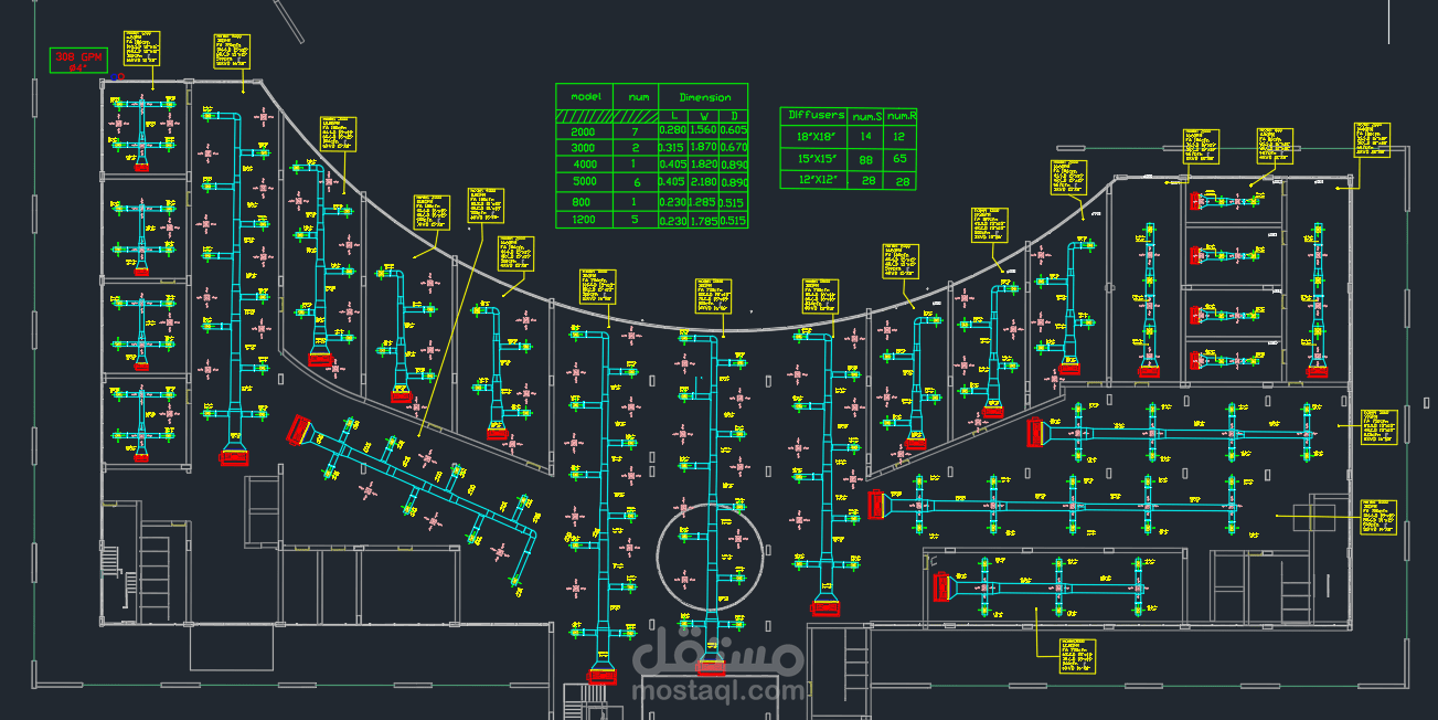 المخططات التنفيذية (Shop Drawings) لتكييف مبنى إداري بنظام Chilled Water