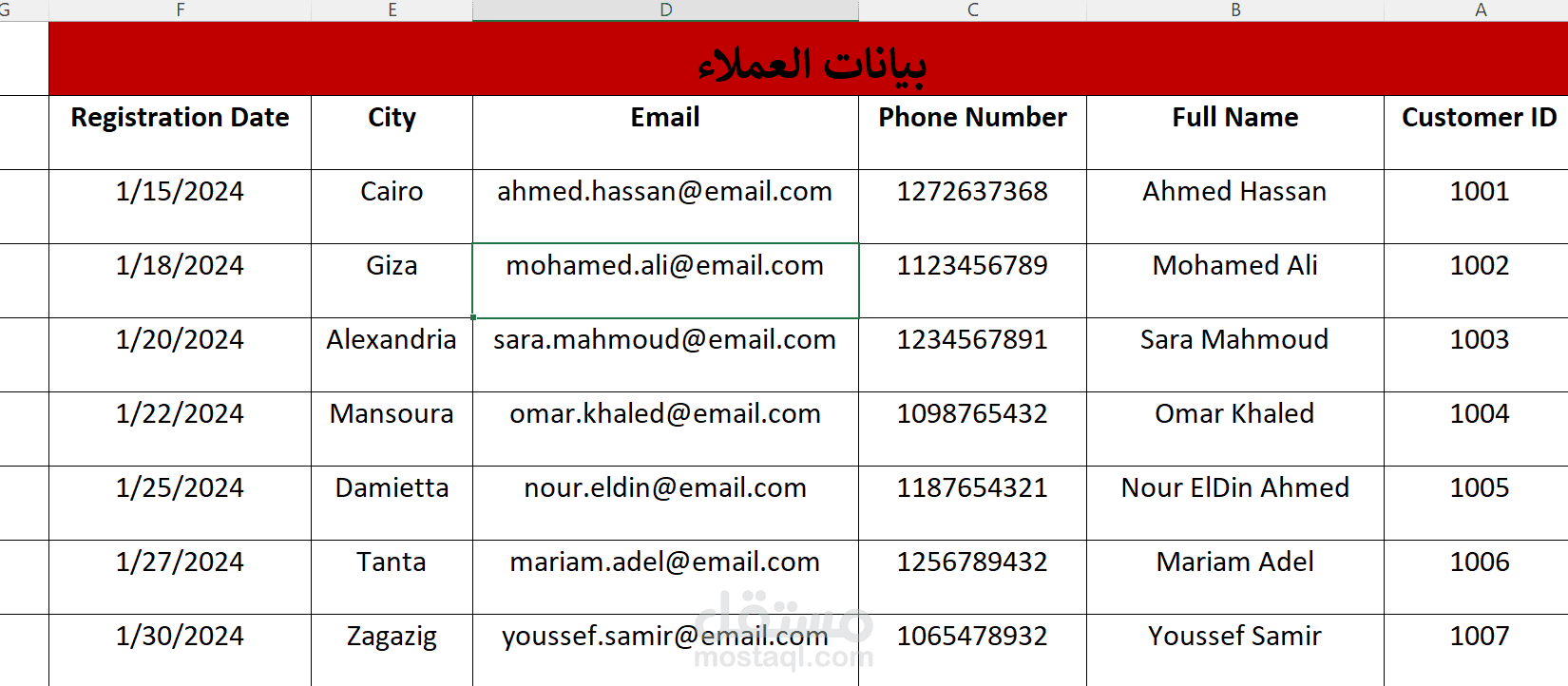 بيانات عملاء لشركة