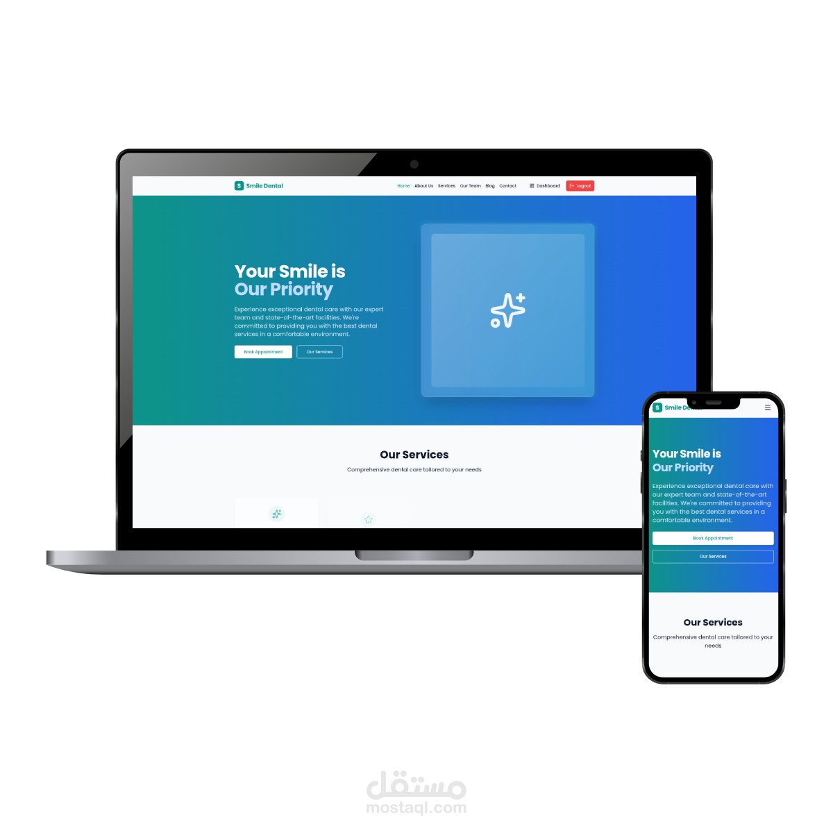 موقع عيادة أسنان + لوحة تحكم