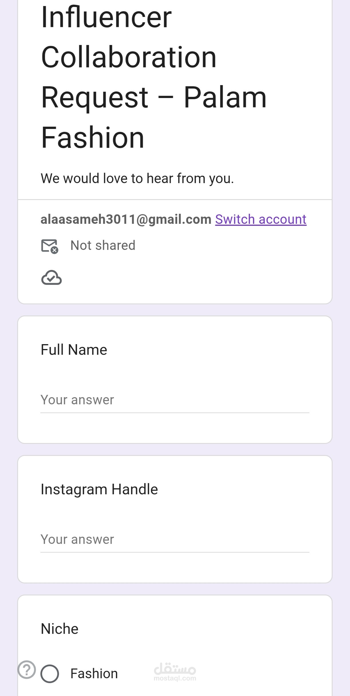 Influencer Collaboration Request Google Forms