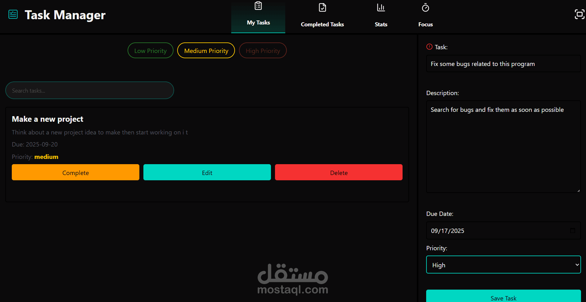 تطبيق إدارة المهام – Task Manager App (Electron)