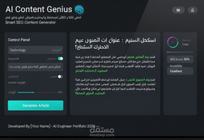 تطوير أداة ذكية لتوليد المحتوى التقني المتوافق مع الـ SEO.