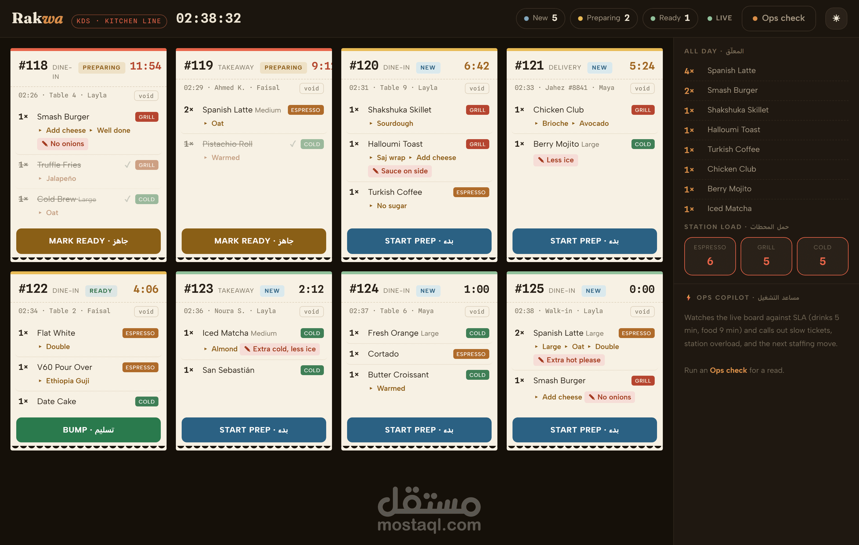 رَكوة — نظام نقاط بيع وشاشة مطبخ حيّة للمقاهي والوجبات السريعة