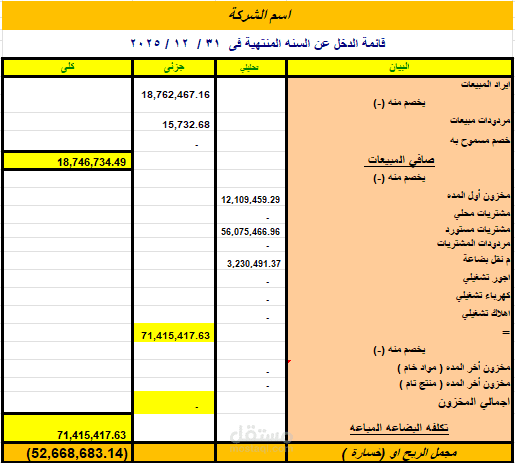 إعداد قائمة الدخل