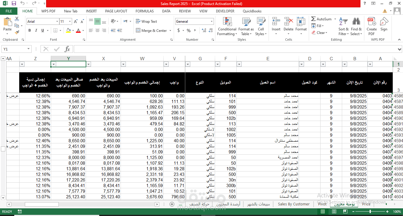 تخطيط وتنفيذ نظام لتسجيل وتحليل مبيعات ومشتريات وادارة المخزون– Pivot Table
