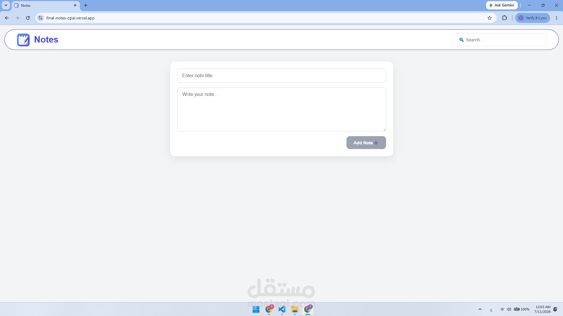 تطبيق ملاحظات متكامل باستخدام React.js