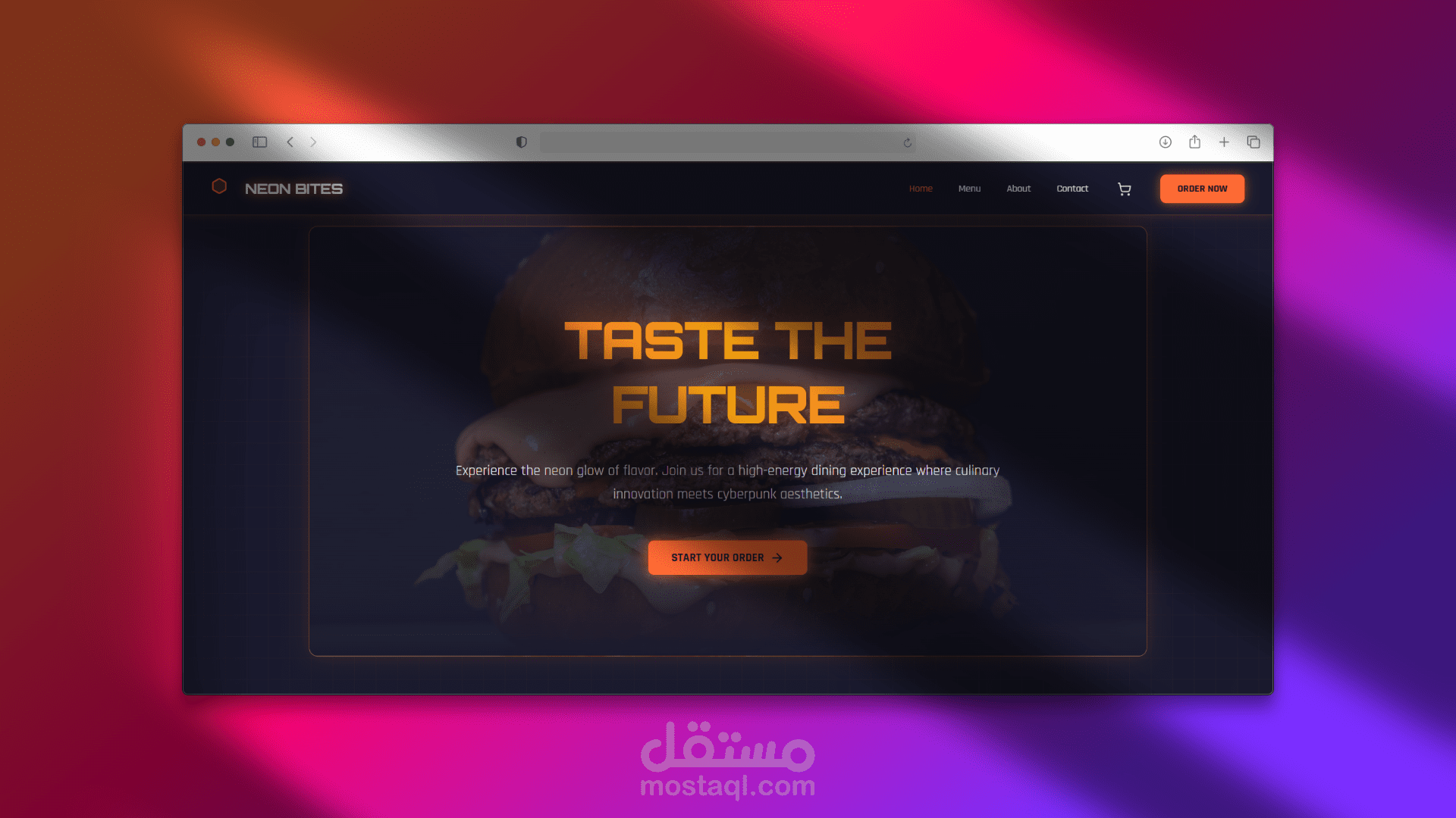Neon Bites – تصميم و تطوير موقع مطعم عصري لعرض المنيو ونظام طلب (order)