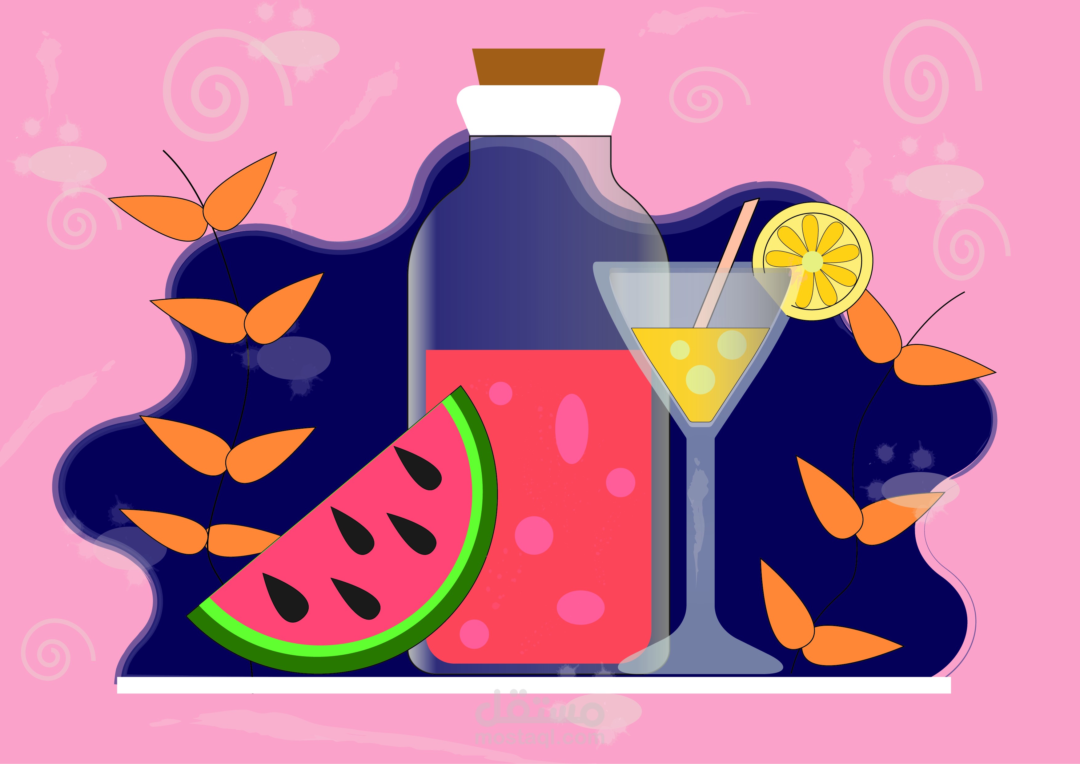 تصميم illustration عصير فواكه لاعلانات ومشاريع المشروبات