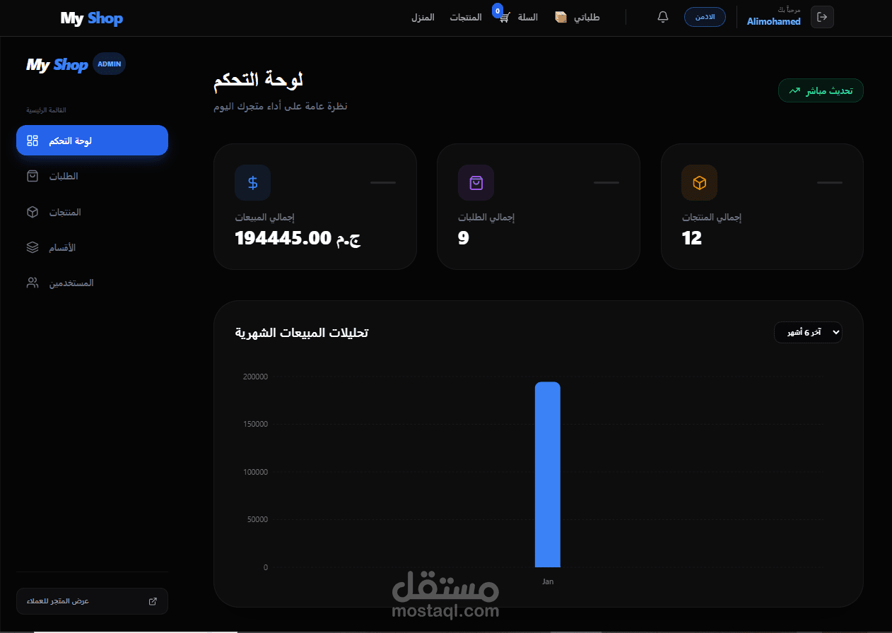نظام إدارة متكامل (Admin Dashboard) وتطوير RESTful APIs باستخدام Laravel