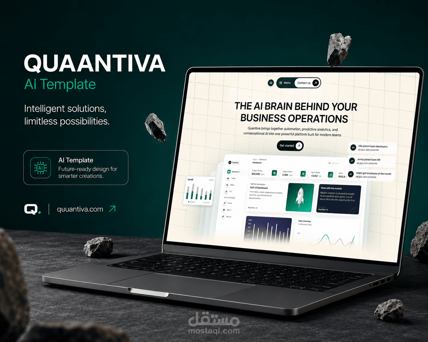 Quantiva قالب Webflow احترافي لشركات الذكاء الاصطناعي وSaaS