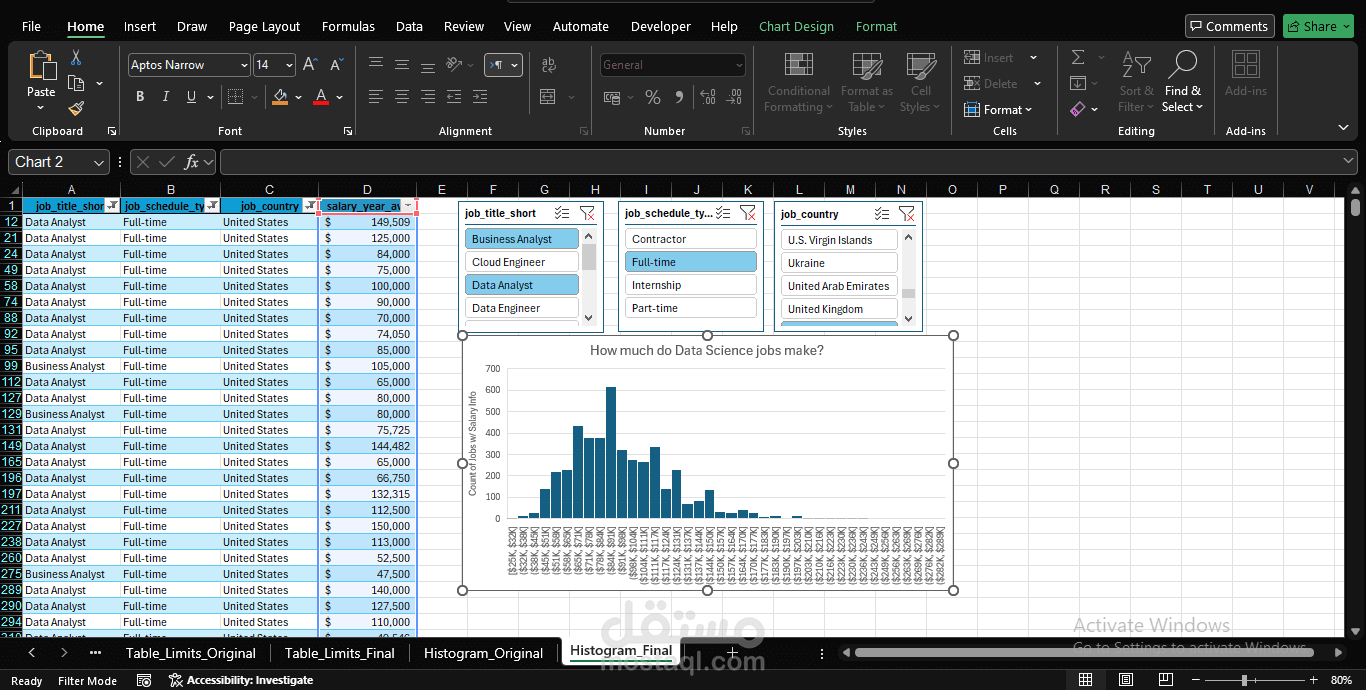 Data Analysis & Salary Distribution Visualization (Excel)
