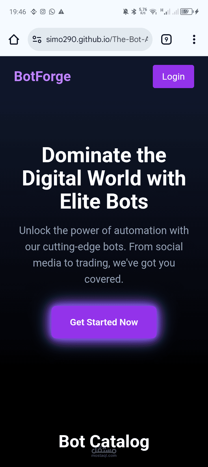تصميم واجهة موقع "The Bot Architect" لبناء الأنظمة الذكية