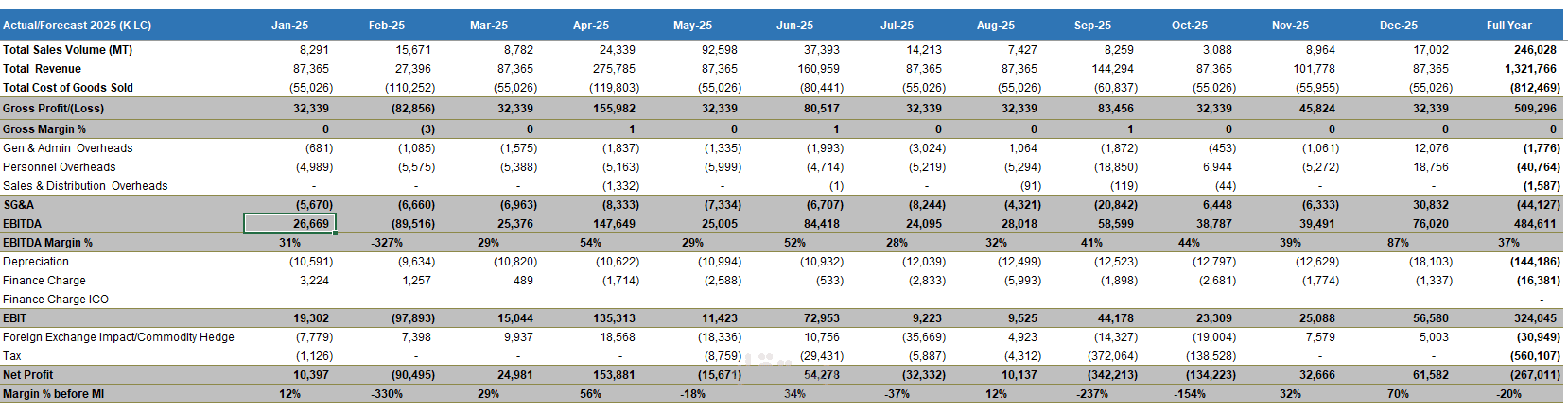 ميزانية الدخل شهريا (الفعلي و المتوقع ) P&L Actual - Forecast