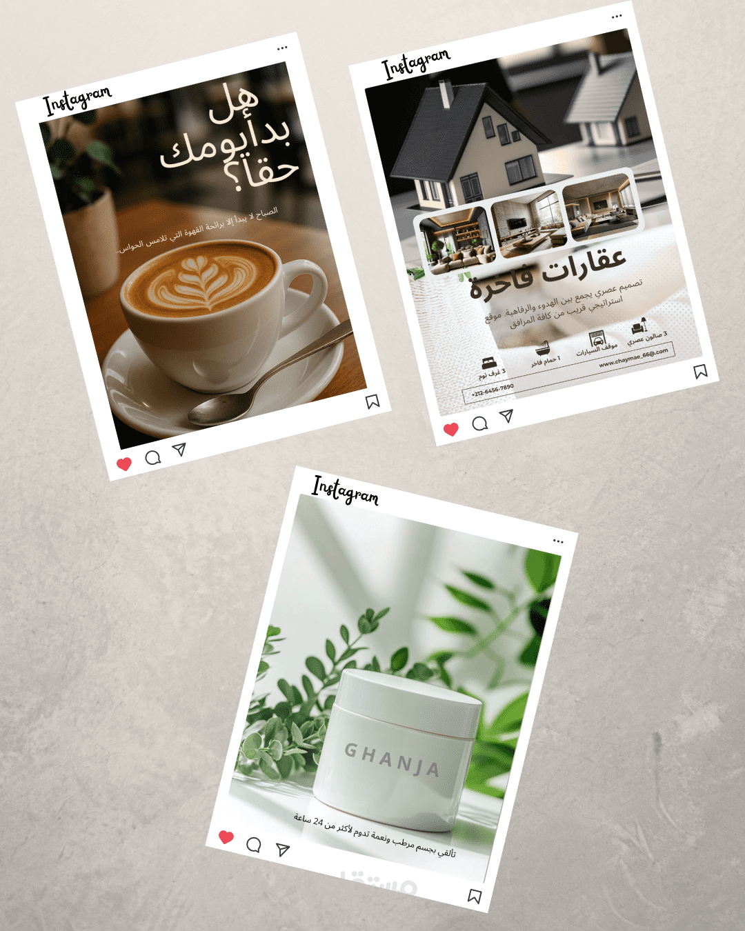تصميم منشورات انستغرام احترافية وجذابة لعلامات تجارية متنوعة.