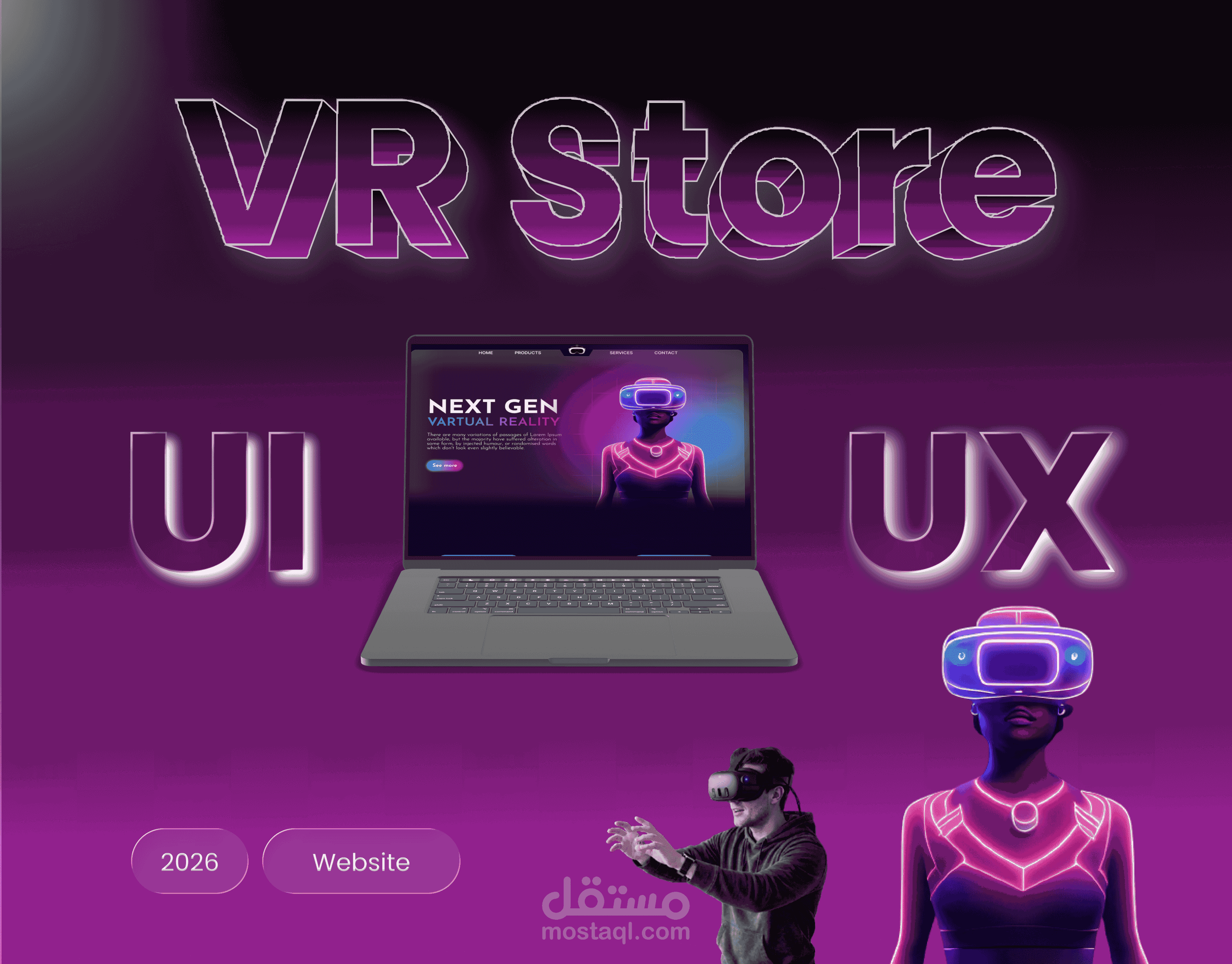تصميم واجهة هبوط (Landing Page) مستقبلية وعصرية لبيع نظارات الواقع الافتراضي (VR)