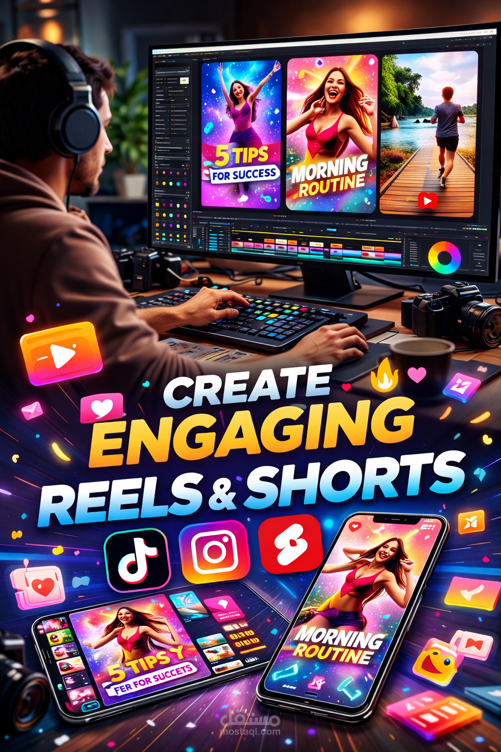 تصميم فيديوهات Reels وShorts احترافية لزيادة التفاعل والمشاهدات