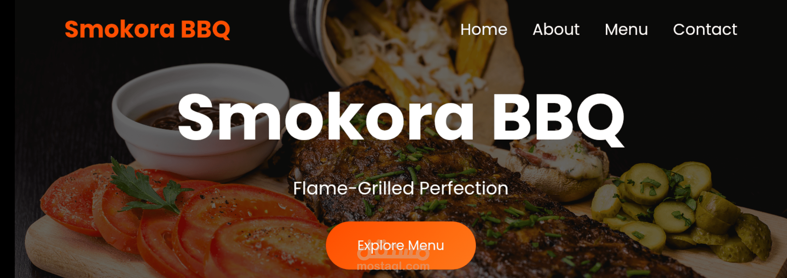تصميم صفحة هبوط متجاوبة لمطعم (BBQ Heaven)