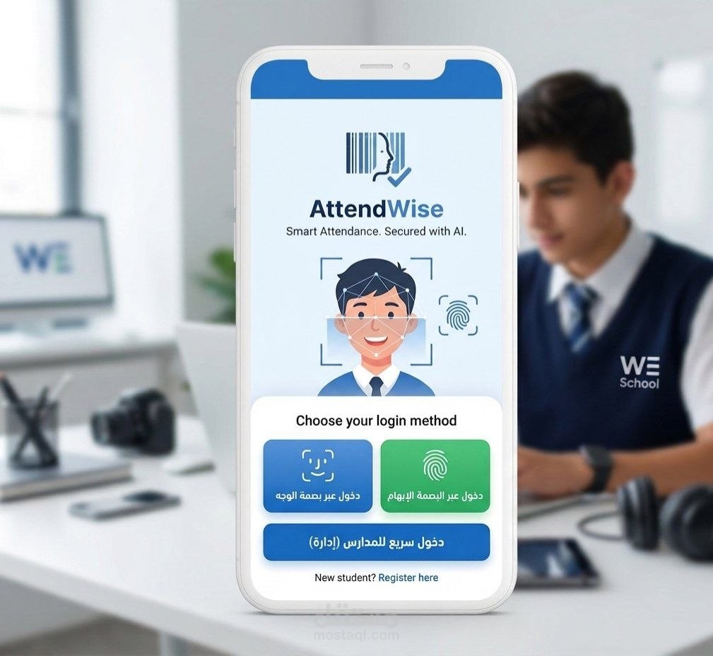 تصميم واجهات تطبيق AttendWise للذكاء الاصطناعي