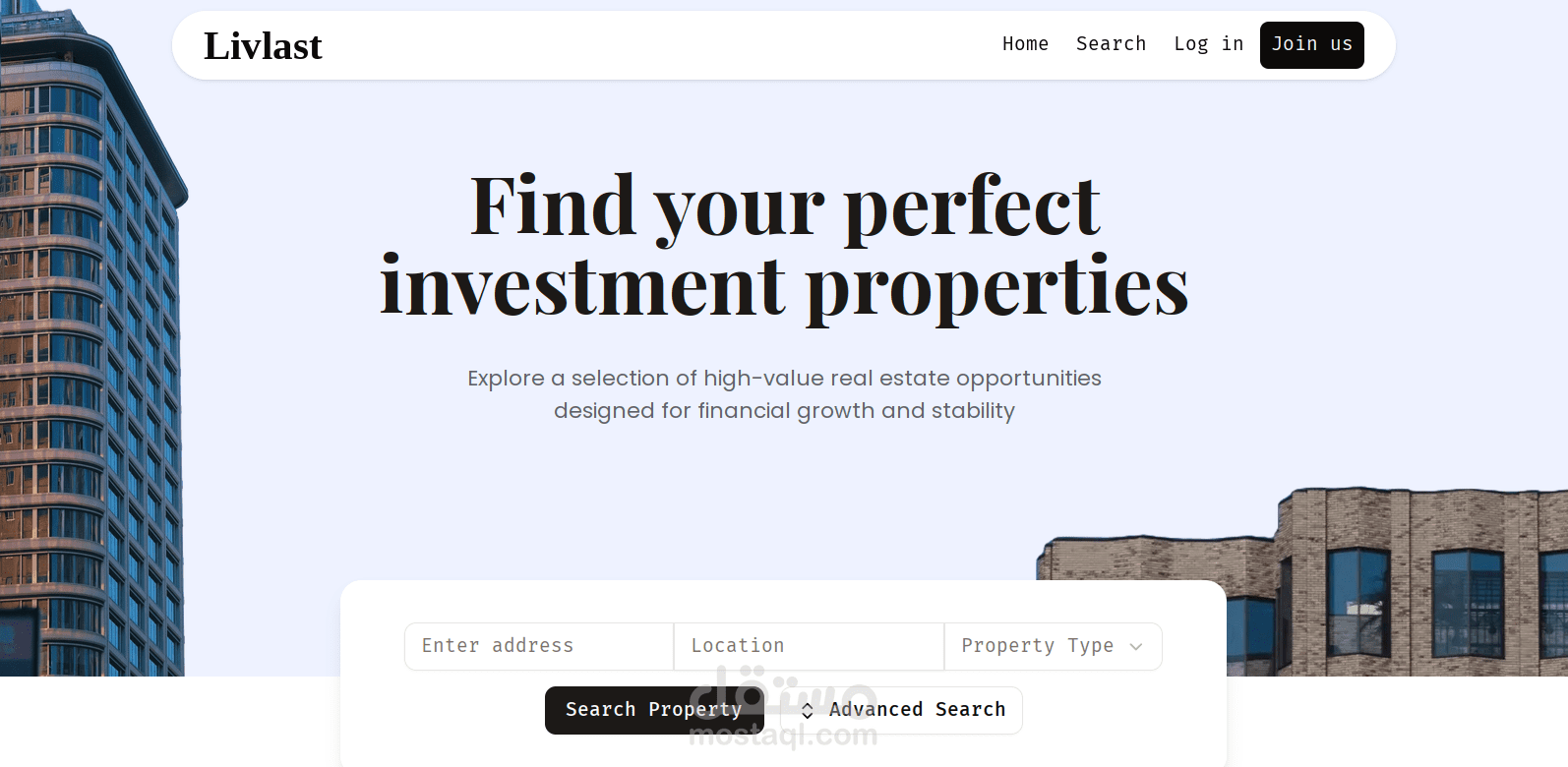 Livlast - صفحة هبوط عقارية تفاعلية (Real Estate SPA)