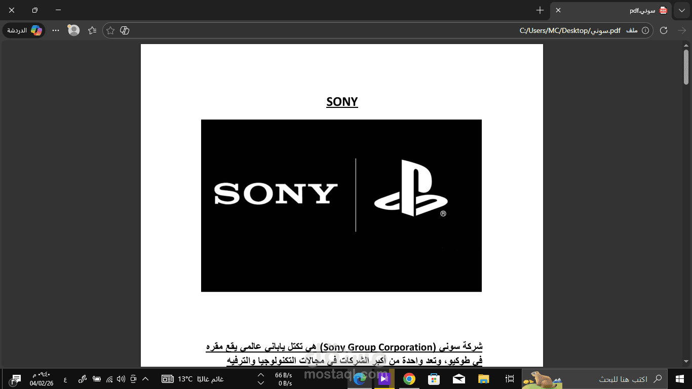 تقرير بسيط عن شركه سوني