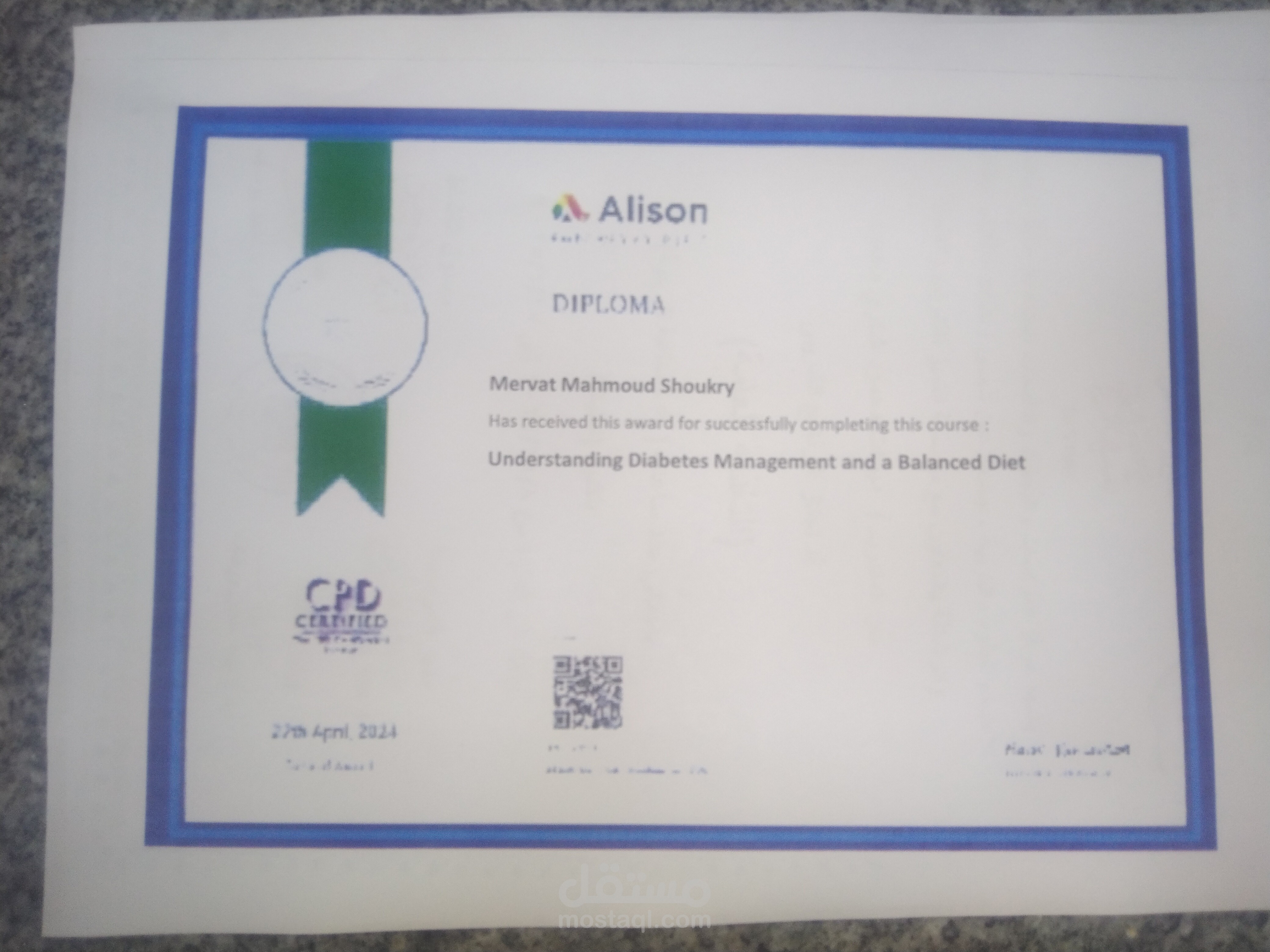 اجتزت دبلومه التغذيه لمرض السكري