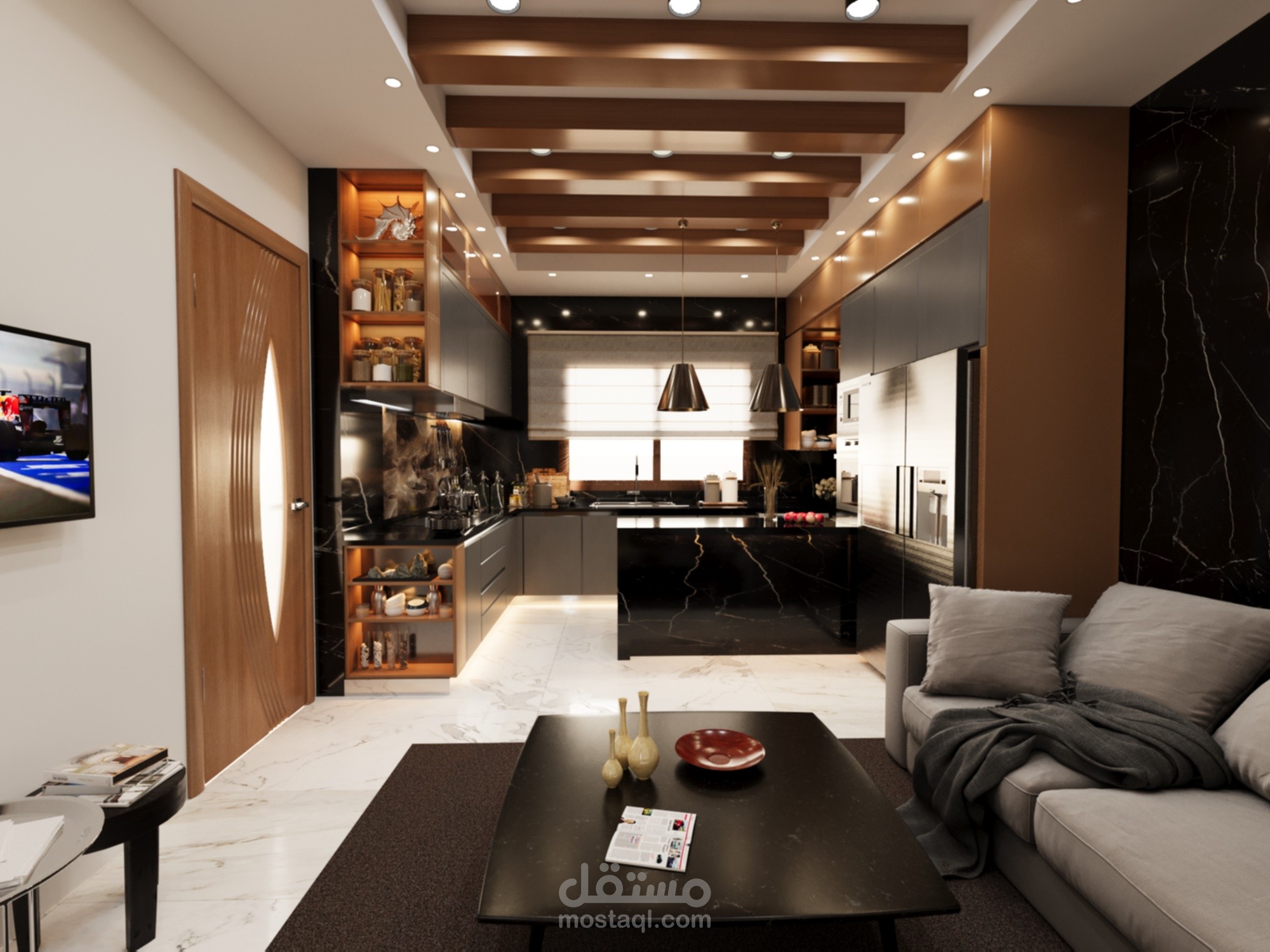 تصميم شقة نمط مودرن بمساحة 145 متر مربع