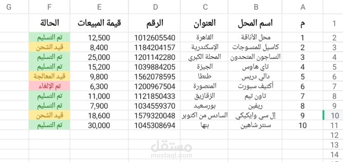 إدخال بيانات مبيعات لمحلات تجاريه excel