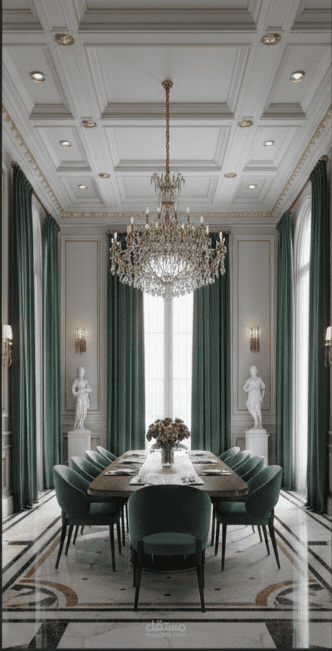 تصميم صالة طعام بنمط "النيوكلاسيك" الفاخر