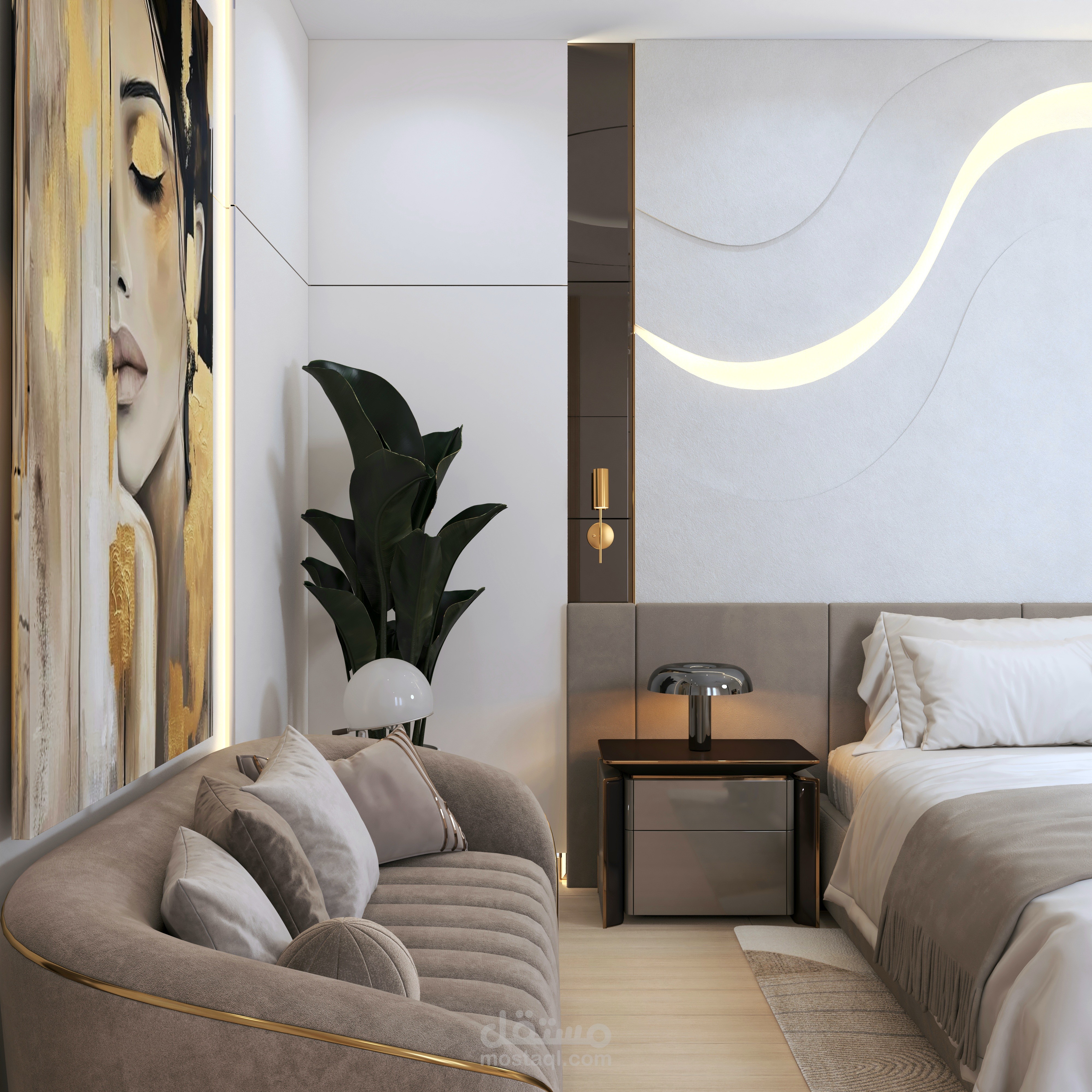 مشروع تصميم داخلي – غرفة نوم ماستر بطراز مودرن فاخر