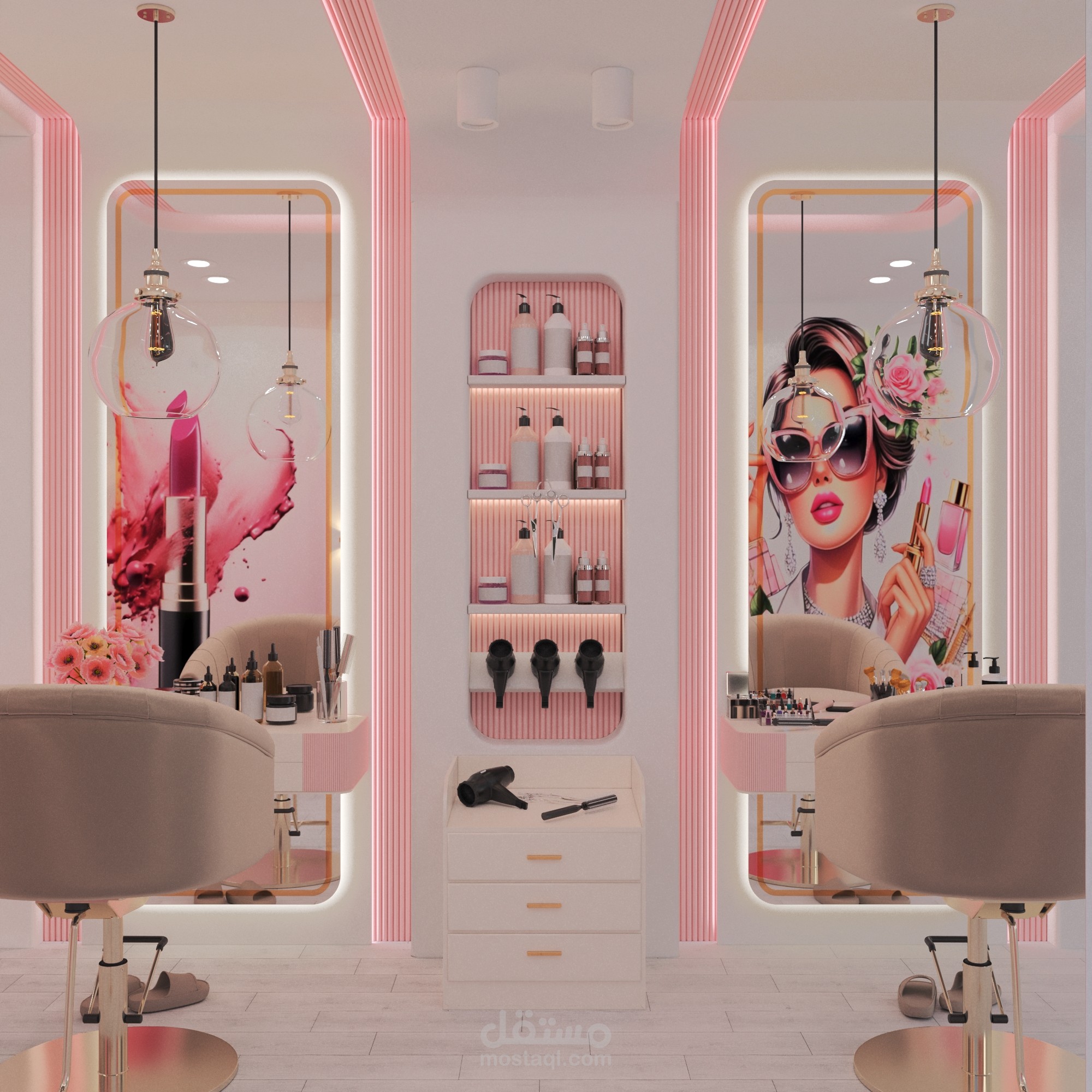 مشروع تصميم داخلي | محل كوافير نسائي “أمل ستايل”