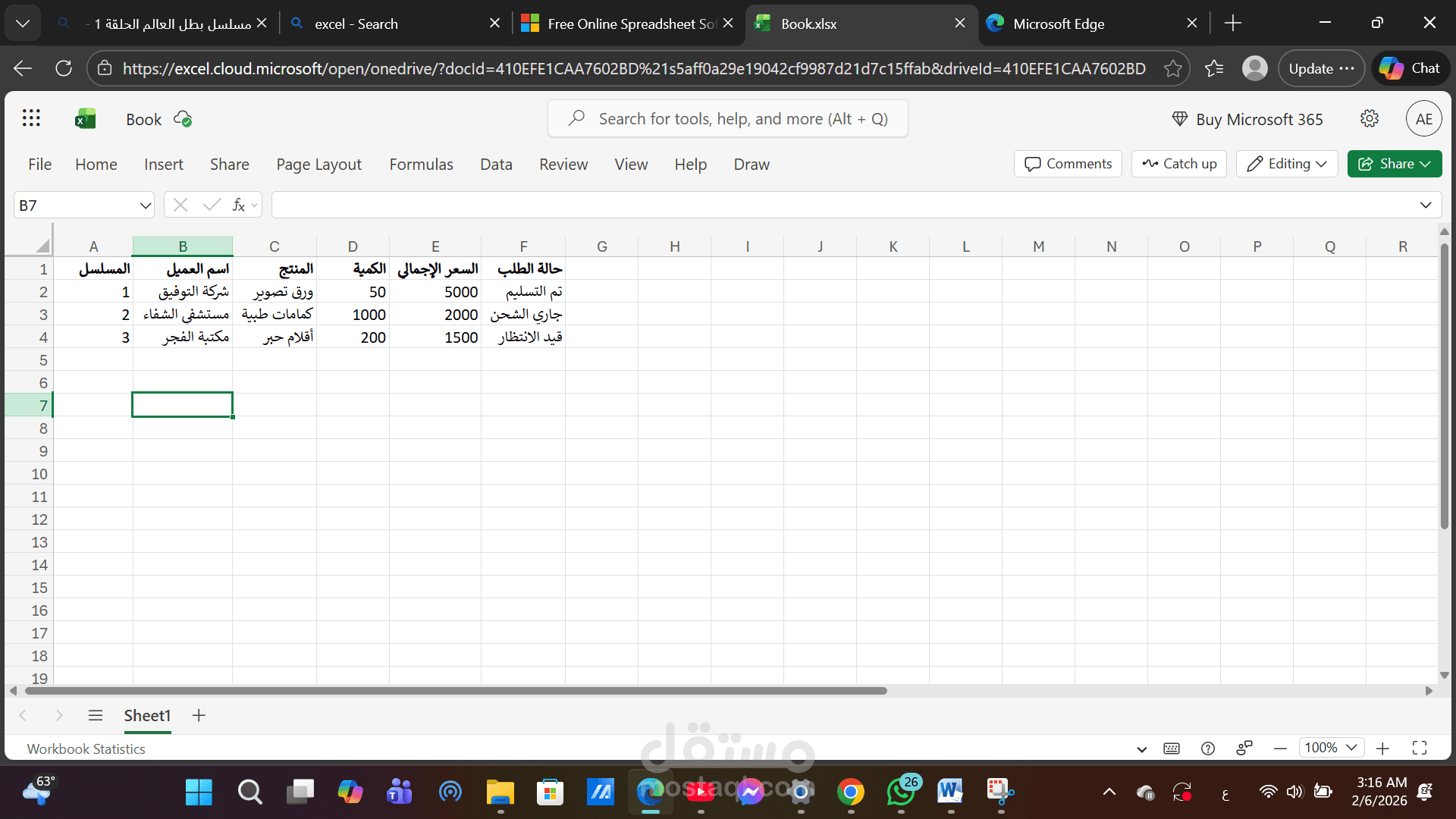 تنظيم قاعدة بيانات مبيعات عملاء باستخدام Excel