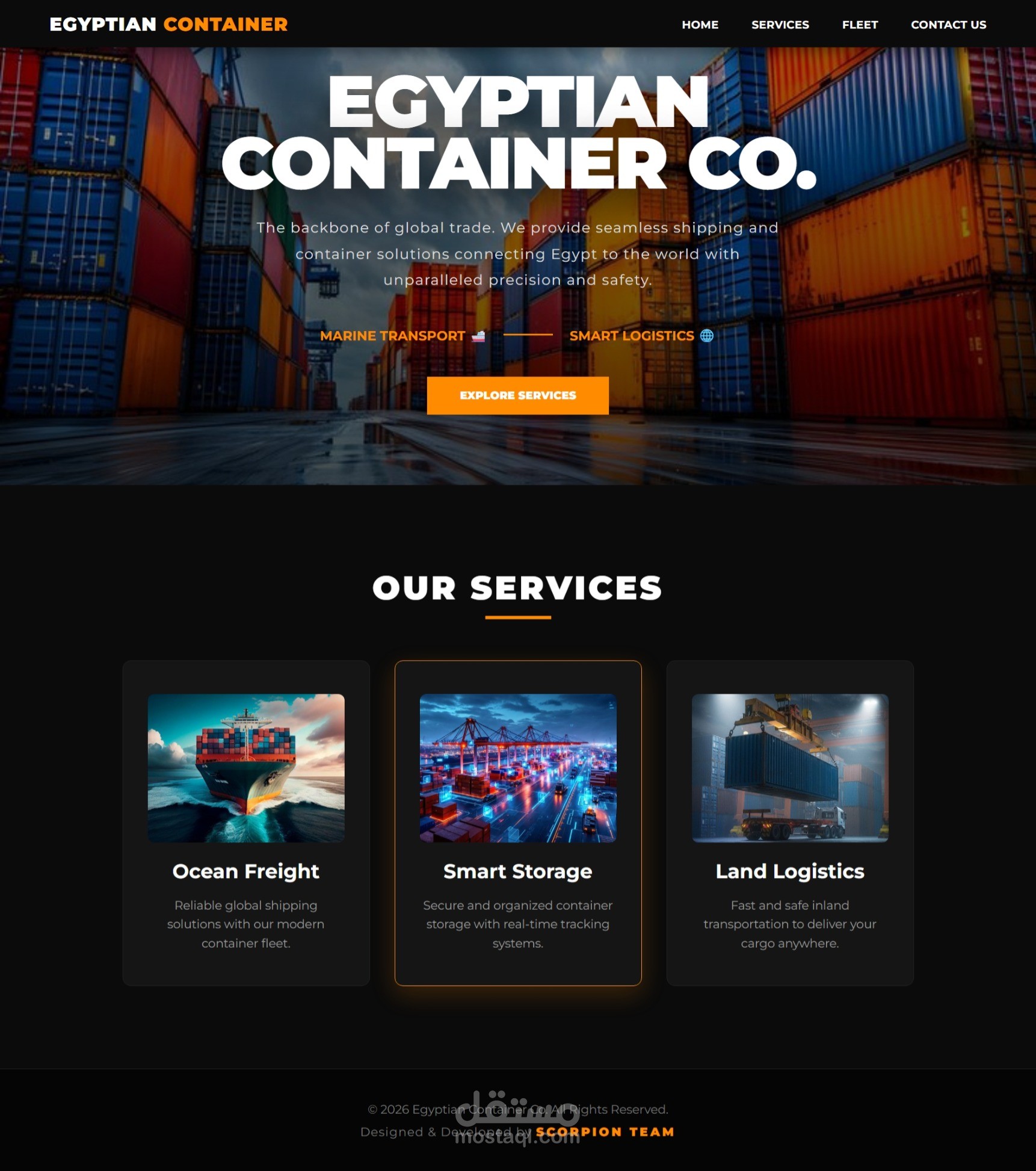 تطوير واجهة مستخدم (Landing Page) لشركة شحن وحاويات - Egyptian Container Co.