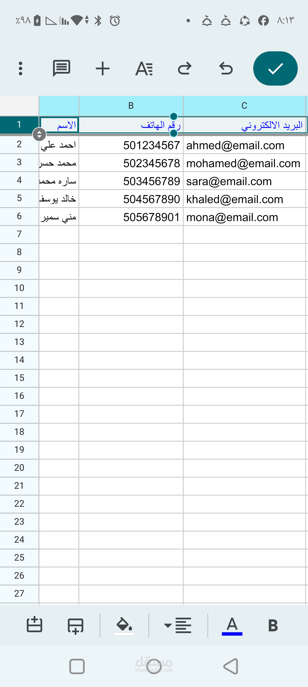 إدخال بيانات العملاء في ملف Excel بشكل منظم