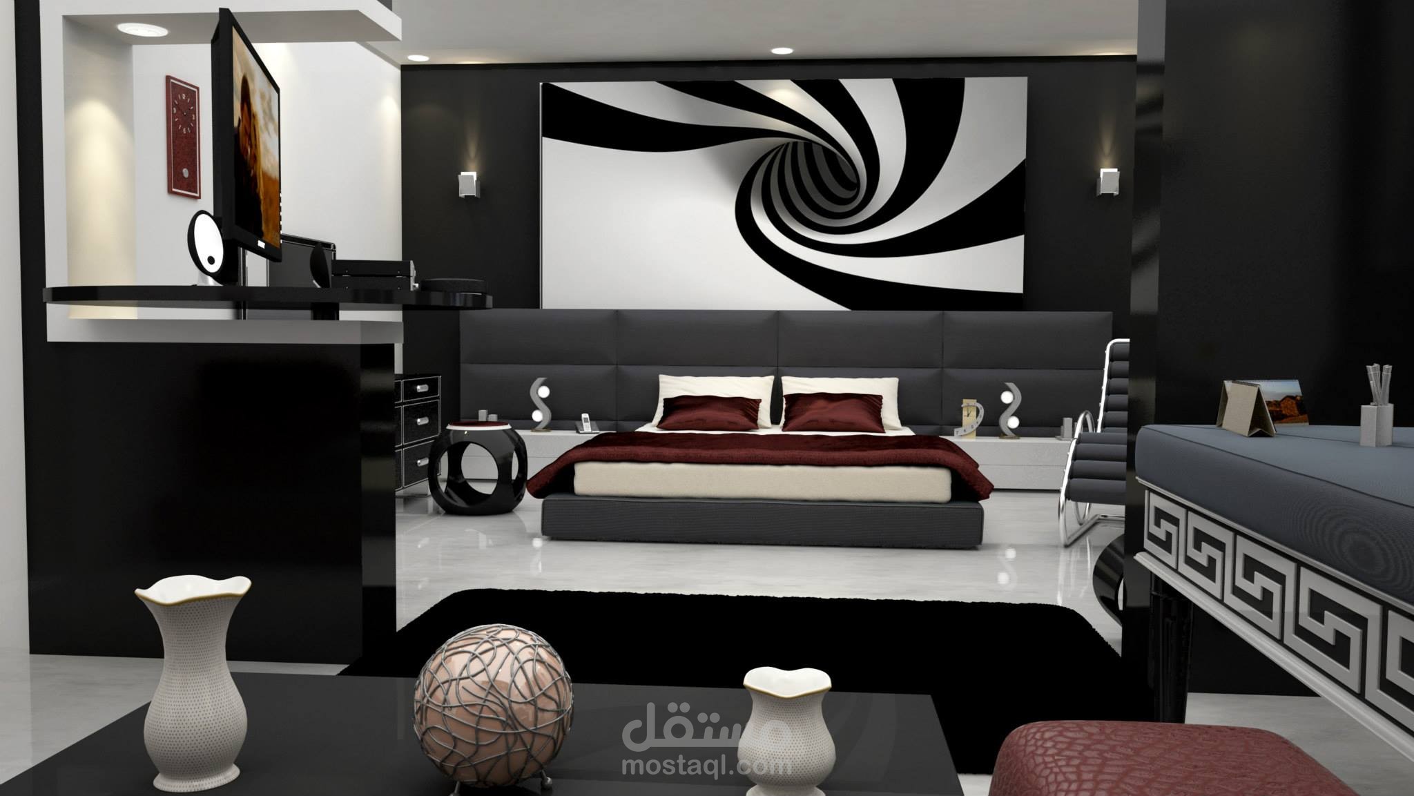 3D MAX  تصميم داخلي غرفة نوم