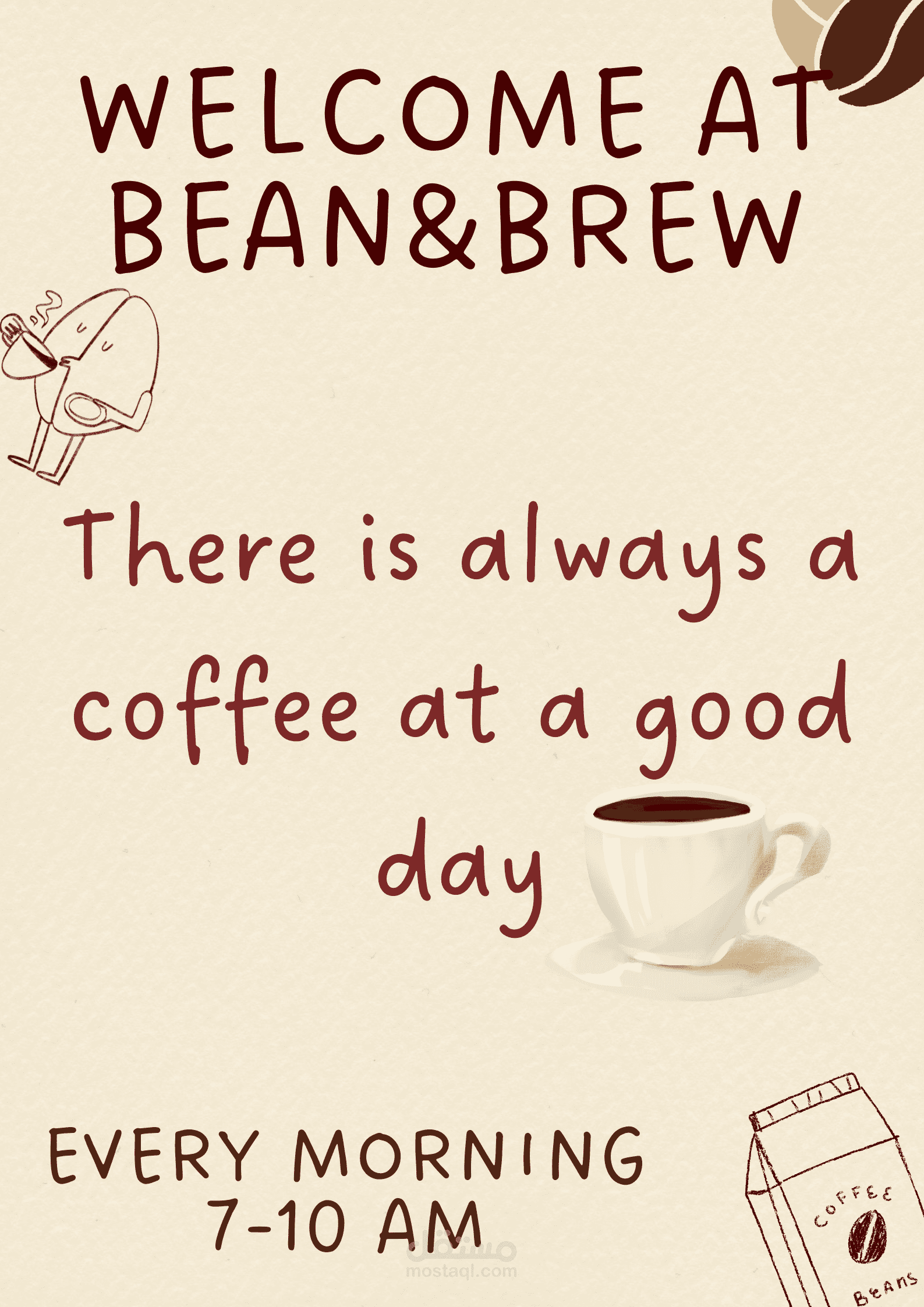 بوستر اعلاني لمقهي وهمي beans&brew