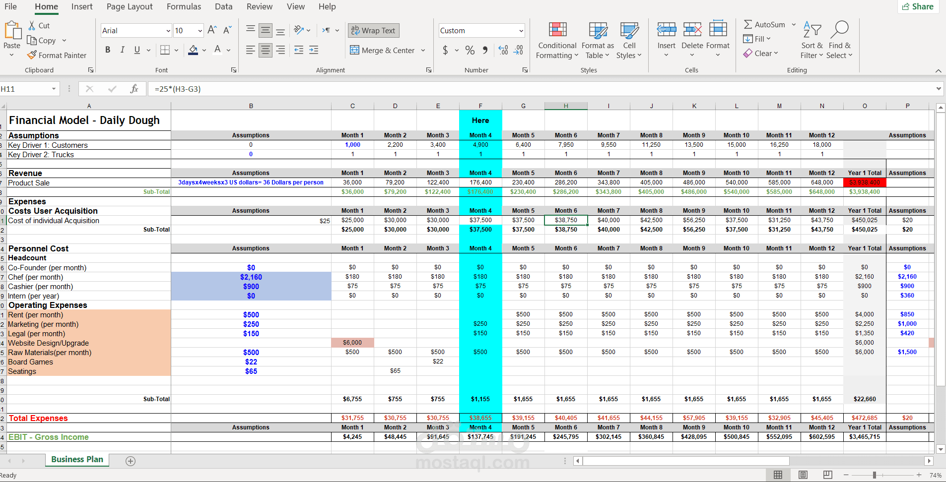 بناء نموذج مالي وتوقعات ميزانية سنوية (Financial Modeling & Budgeting)