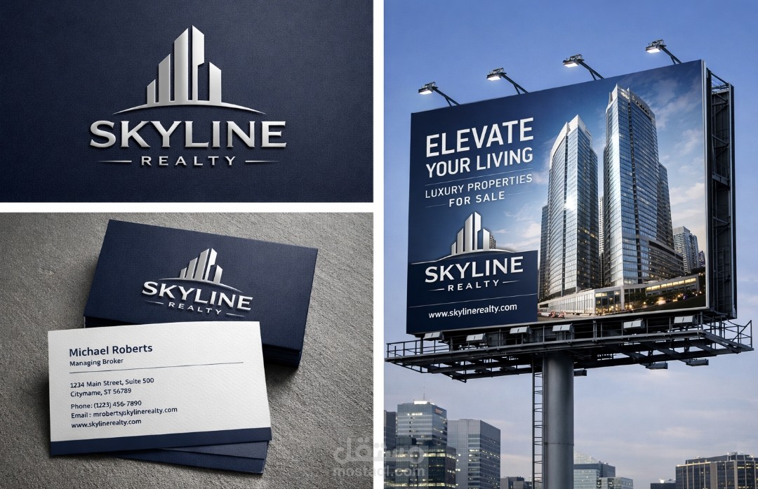 الهوية المؤسسية واللوحات الإعلانية لشركة "سكاي لاين" العقارية Skyline Realty - Corporate Identity & Billboard Design