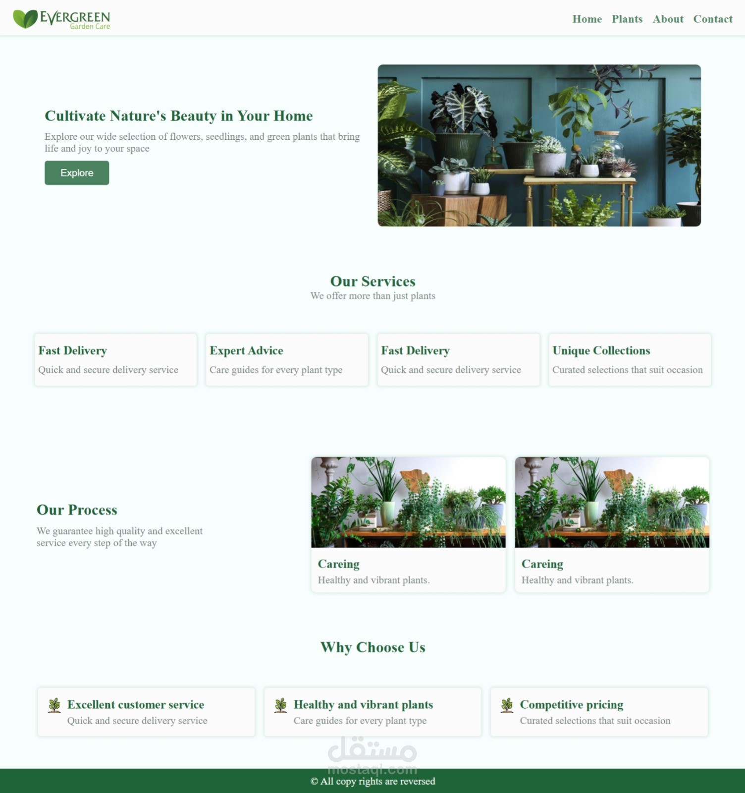 تصميم وتطوير موقع إلكتروني بسيط لبيع النباتات باستخدام HTML و CSS.